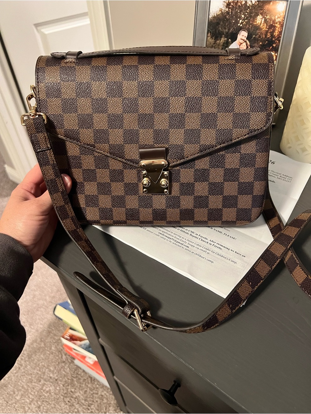 Brown Checkered Crossbody Bag - Women